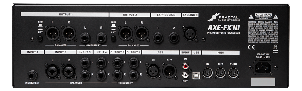 Rear view of the Axe-Fx III - I/O and dimensions